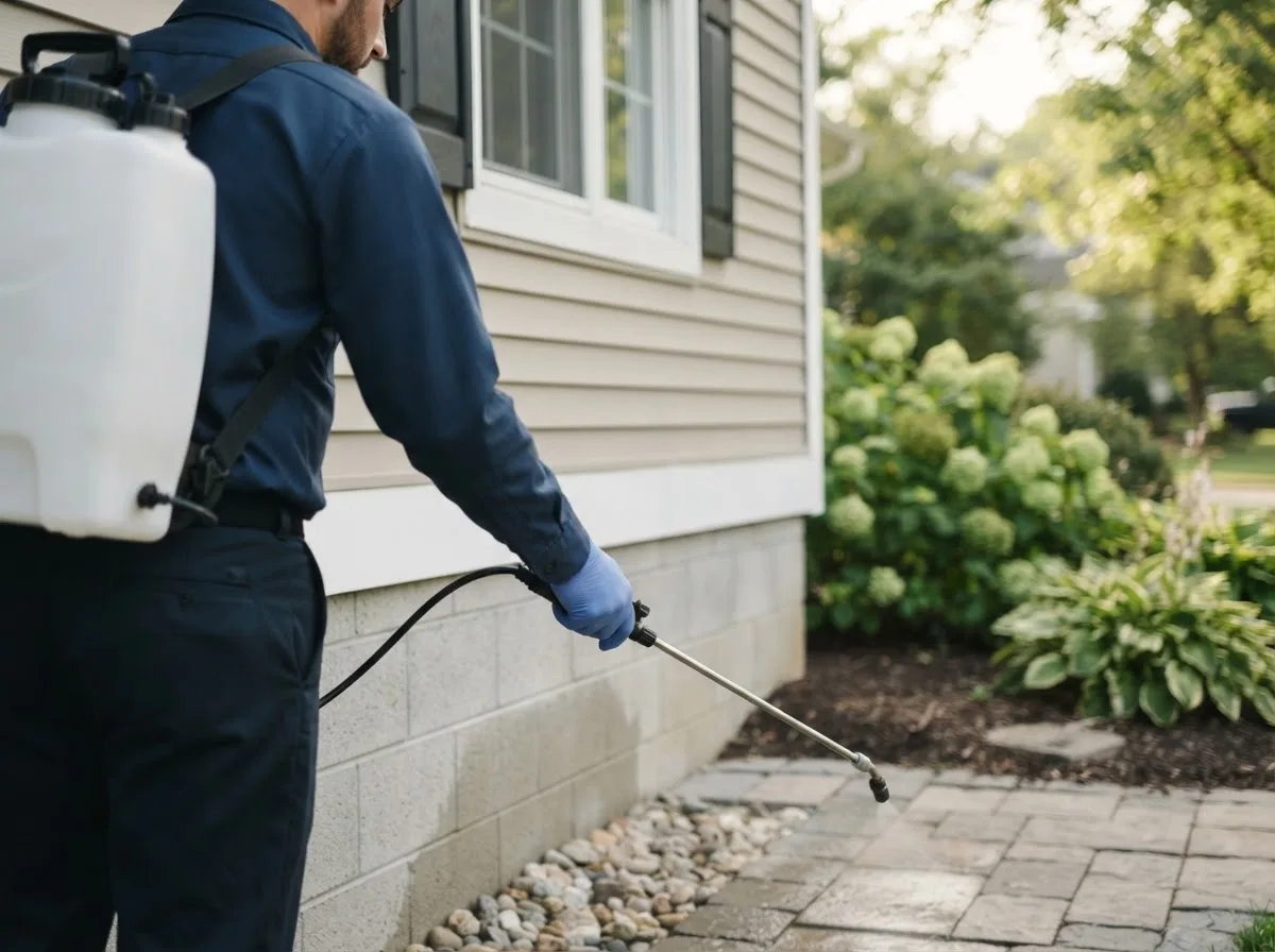 Pest control technician inspecting a home in Wells, NY